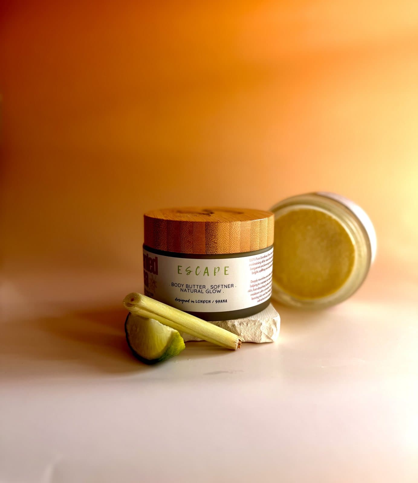ESCAPE body butter, 200g jar, alternate angle